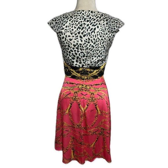 Balizza Pink Black White Chain Leopard Print V Neck Tank knee Length Dress Xs 36 - Picture 2 of 6